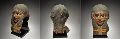 Ejemplo de máscara de cartonaje, elaborada en este caso con vendas de lino unidas con brea (50 a. C - 50 d. C).